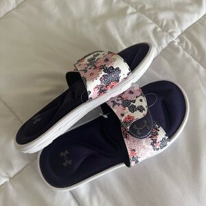 Under Armour Women's Floral Slide Sandals - Black and Pink